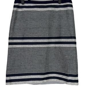 J. Crew Striped Nautical A Lined Knee Length Pencil Tweed Skirt 8 T Blue White